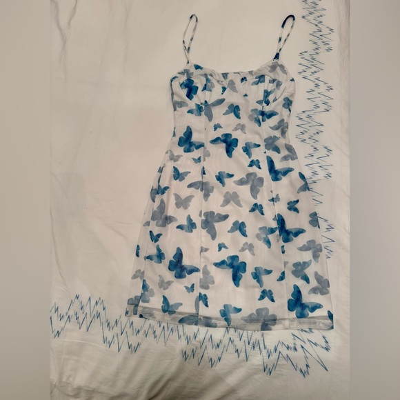 White Tight Dress with Blue Butterflies - Picture 2 of 4